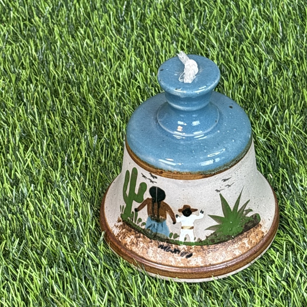 Hand‎ Painted Ceramic Bell Southwest Folk Art Desert Scene Boho Decor